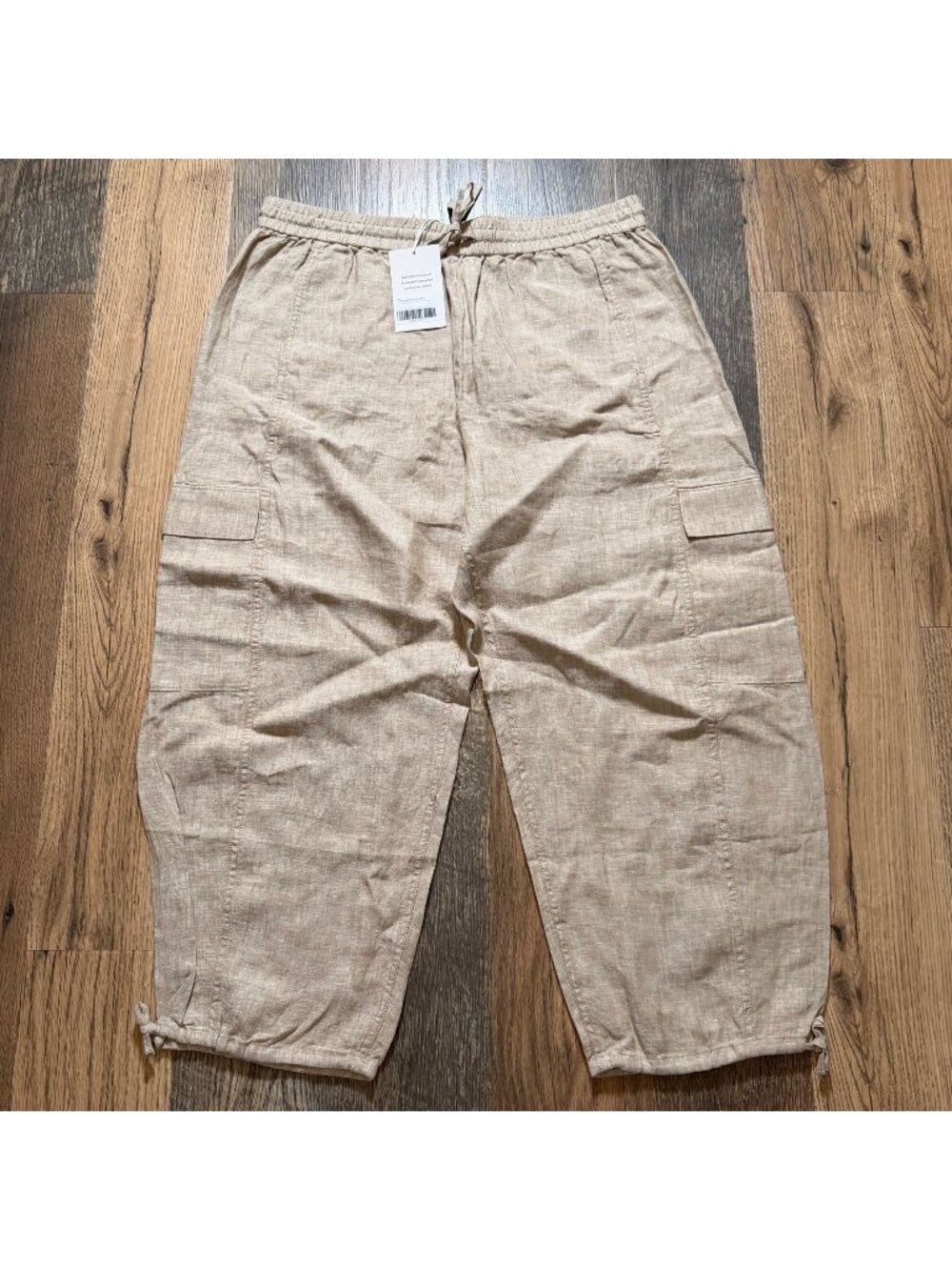 Everlane Linen Drawstring Cargo Barrel Pants Cornstalk Chambray Size XL NWT